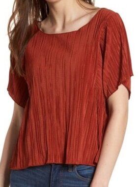 Madewell Micropleat Pleated Short Sleeve Top Rust Orange Size Small